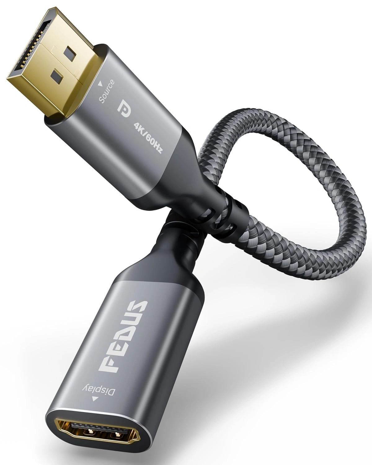 FEDUS VORTAX DisplayPort to HDMI Adapter Cable [4K@60Hz UHD, 2K@144Hz] Uni-Directional DP Source to HDMI Display Converter, Nylon Braided, Gold-Plated Dongle for PC, Laptop,Monitor,Projector(9.7 INCH)