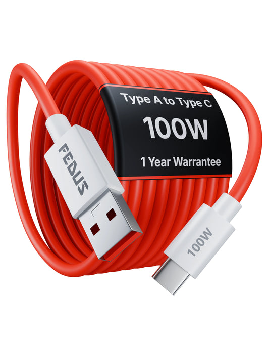 FEDUS ZETTA 100W 1M USB-A to Type-C Charging Cable Original for OnePlus 15/13/12, Nord 4/5/6, Oppo Find X9/X8 & Realme GT 7/8 PRO, IQOO 15/13/12, Neo 10 SuperVOOC, Warp, Dart Fast Charger Wire 65W/80W