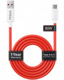 FEDUS ZETTA 1M Red 80W Type C Cable SuperVOOC Fast Charging Cable for Mobile 7.3A USB A to C Data Cable (480Mbps) Warp/Dash Supported for OnePlus 13/12/11/Nord, Oppo/Vivo/Realme FEDUS