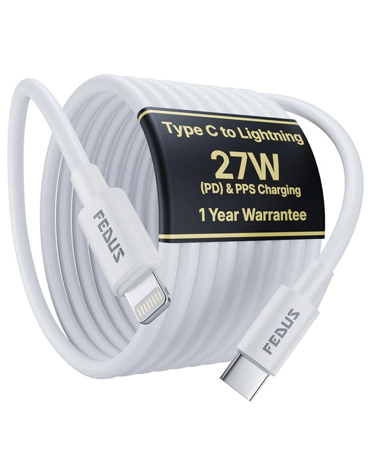 FEDUS 27W USB-C to Lightning Fast Charging Cable 1M for iPhone series with smart chip and 480Mbps data sync.
