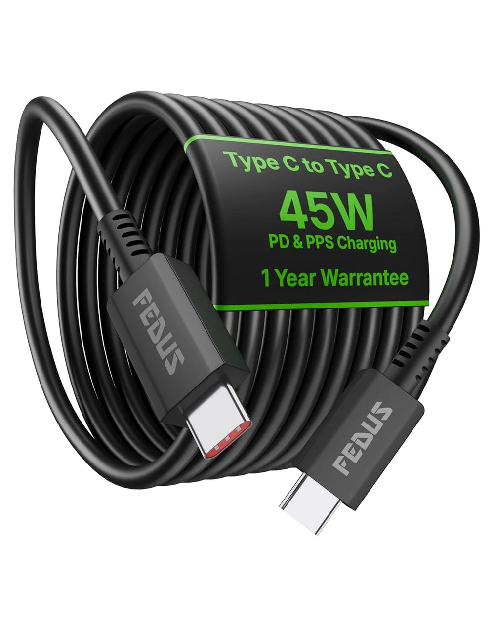 FEDUS ZETTA 45W Type C to Type C Cable 1M, 5A PD PPS Super Fast Charging 2.0 Original for Samsung Galaxy S26/S25/S24 Ultra, iPhone 17/16/15 Pro, MacBook, 480Mbps Android Auto Data Sync USB C Cord FEDUS