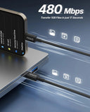 USB drive connected to a laptop with text indicating transfer speed and file size.