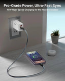 Philips charging adapter with smartphone on a wooden surface, text 'Pro-Grade Power, Ultra-Fast Sync'.
