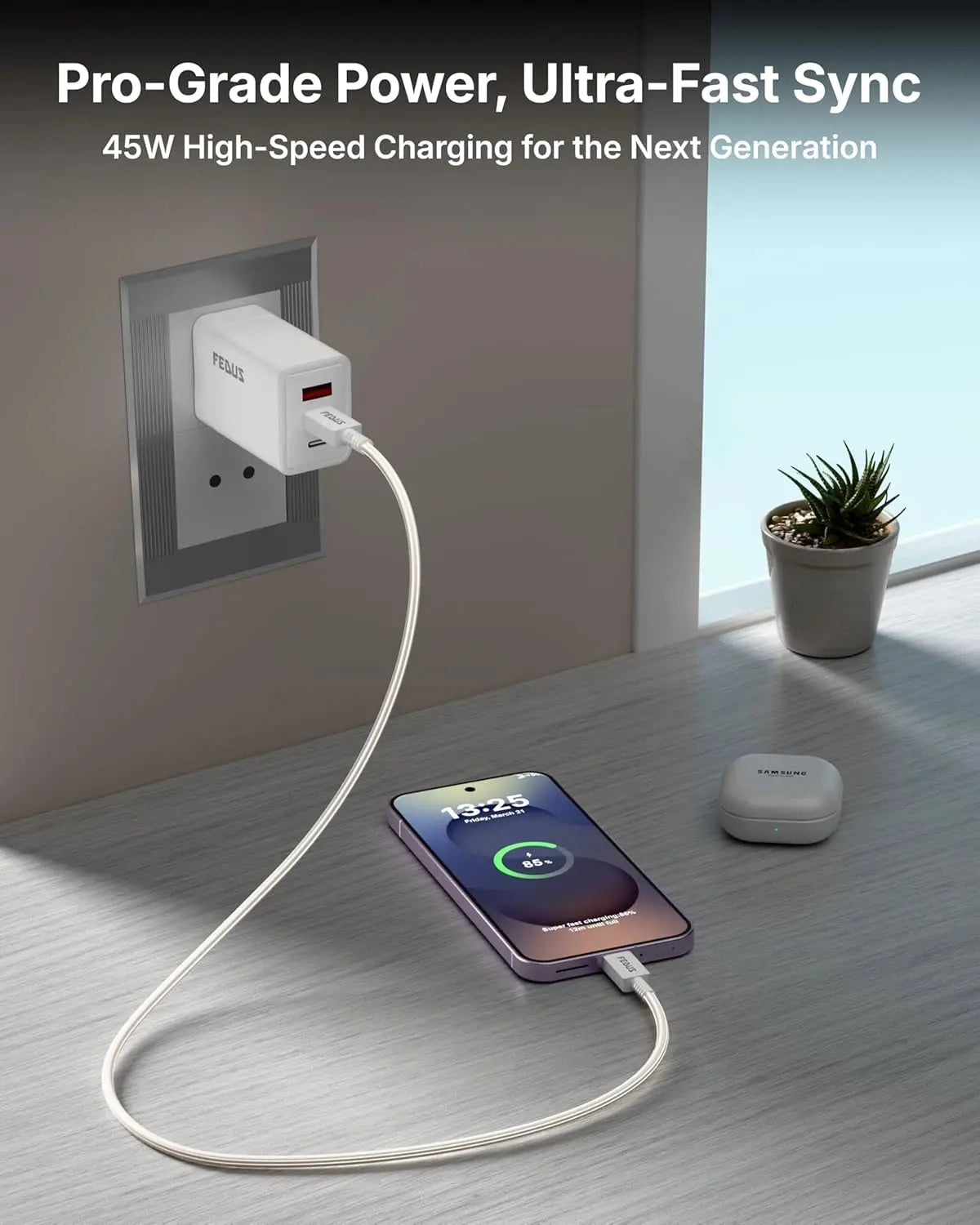 FEDUS ZETTA 45W Type C to Type C Cable 1M, 5A PD PPS Super Fast Charging 2.0 Original for Samsung Galaxy S26/S25/S24 Ultra, iPhone 17/16/15 Pro, MacBook, 480Mbps Android Auto Data Sync USB C Cord FEDUS