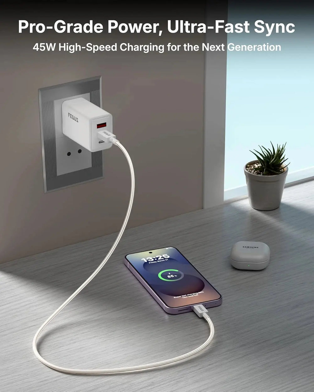 FEDUS ZETTA 45W Type C to Type C Cable 1M, 5A PD PPS Super Fast Charging 2.0 Original for Samsung Galaxy S26/S25/S24 Ultra, iPhone 17/16/15 Pro, MacBook, 480Mbps Android Auto Data Sync USB C Cord FEDUS