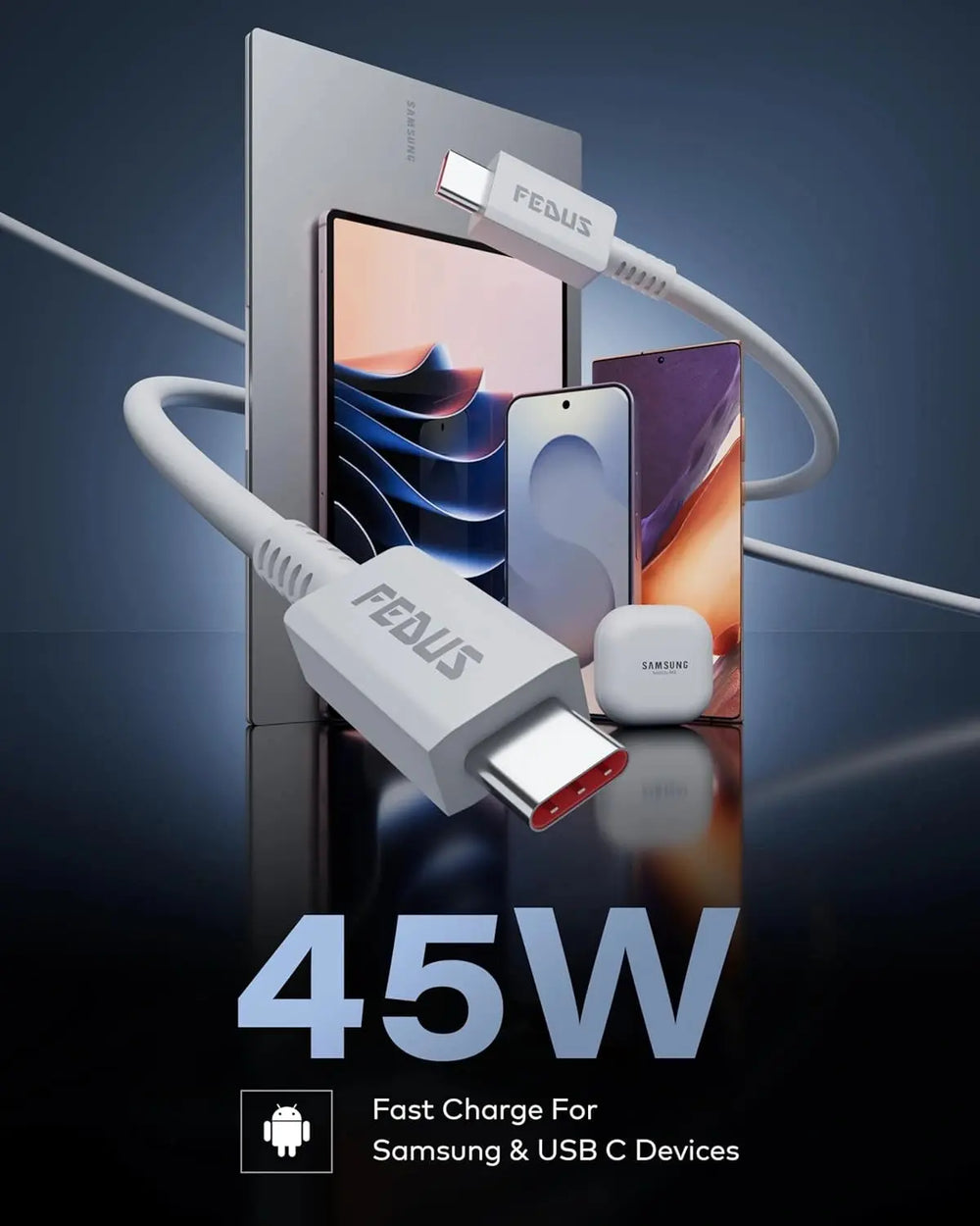 FEDUS ZETTA 45W Type C to Type C Cable 1M, 5A PD PPS Super Fast Charging 2.0 Original for Samsung Galaxy S26/S25/S24 Ultra, iPhone 17/16/15 Pro, MacBook, 480Mbps Android Auto Data Sync USB C Cord FEDUS