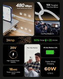 Product features including speed, durability, and charging capabilities on a black background.