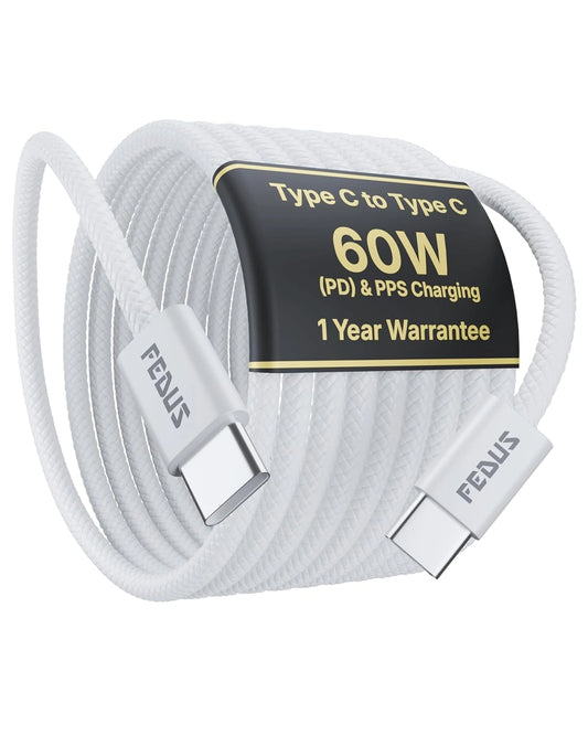 FEDUS ZETTA 60W USB C to Type C Cable 1M Original, 3A PD Fast Charging USB C Cord, 480Mbps Data Sync, Compatible For iPhone 17/16/15 Pro Max, Samsung Galaxy S26/S25 Ultra, MacBook M4/M3M2, iPad Pro, White