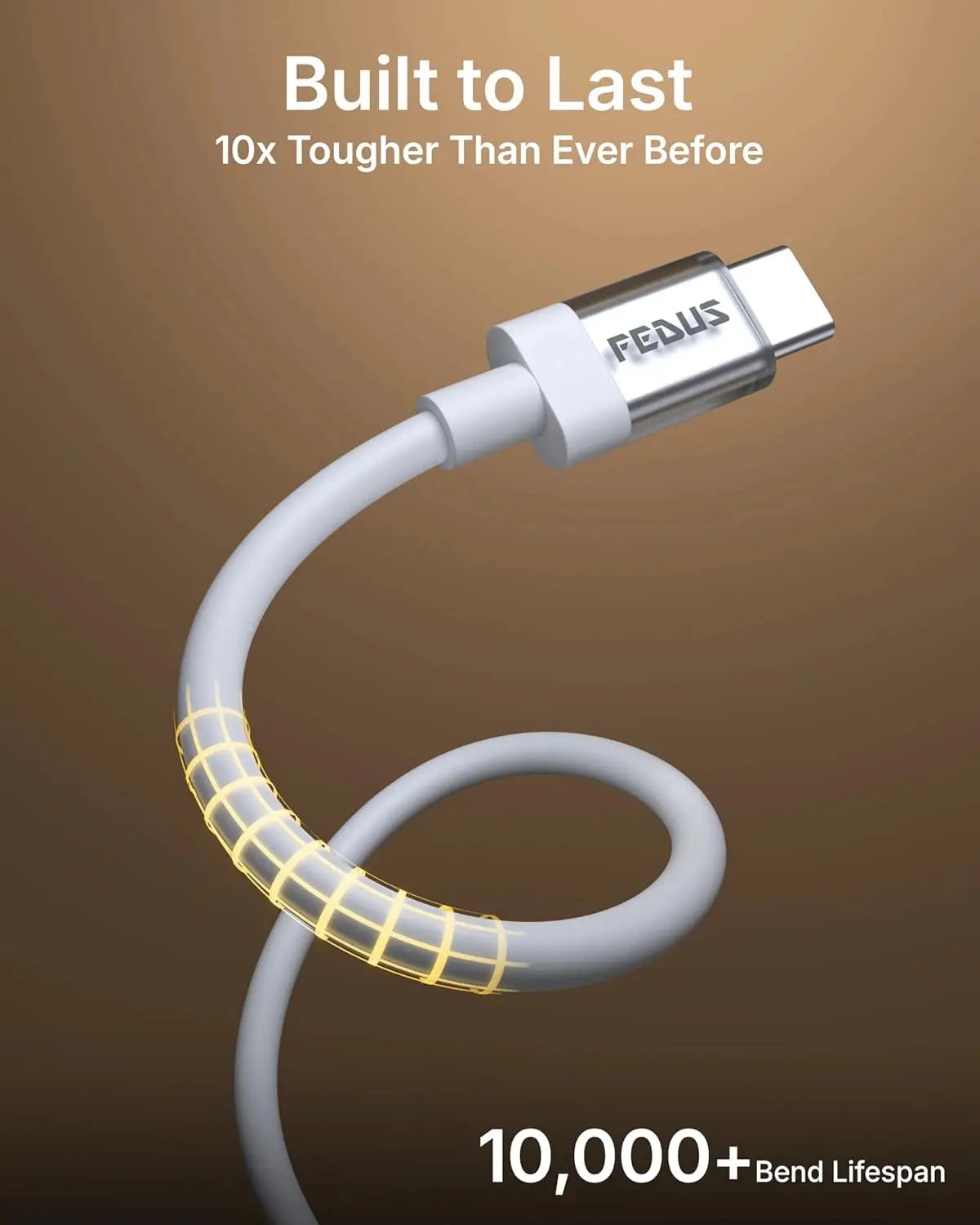 FEDUS cable with 'Built to Last' text on a brown background