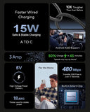 Product features with text on a dark background