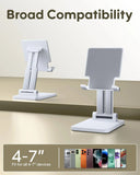 Two tablet stands on a beige surface with text indicating compatibility for 4-7" devices.