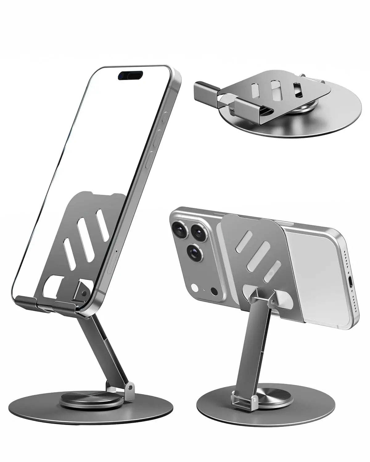 Phone holder with adjustable stand and suction cup on a white background