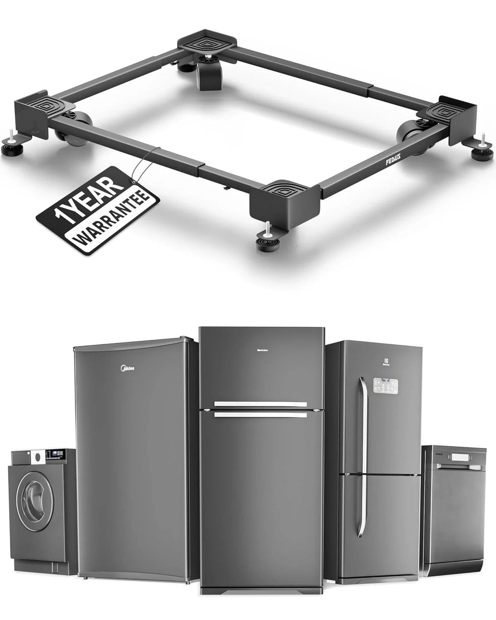 MAXITROL Pro Heavy Duty Washing Machine Stand with 360° Wheels | Trolley for Refrigerator, Fridge & Dishwasher (20x20 to 25x27 inch) FEDUS