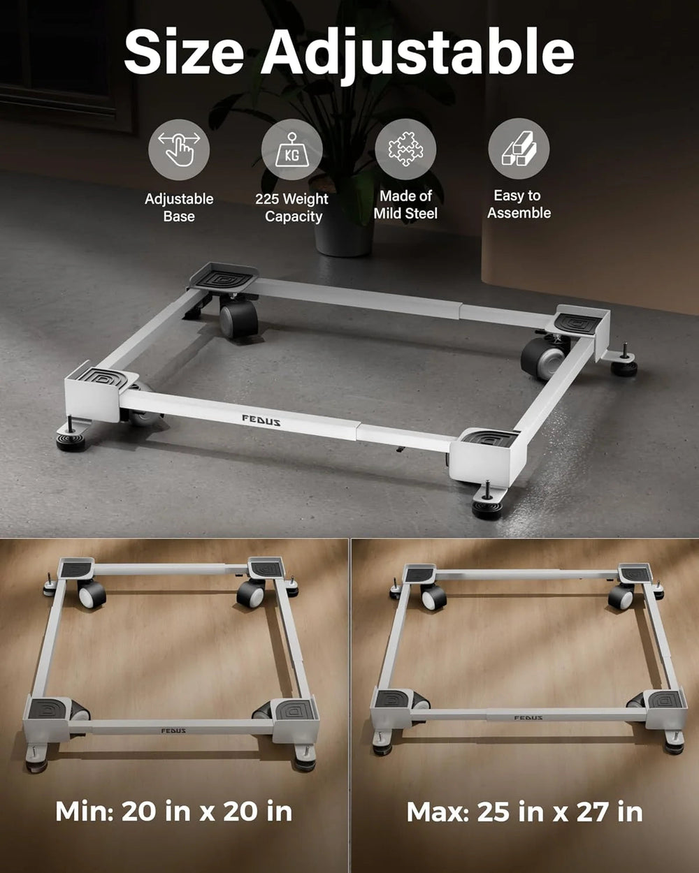 MAXITROL Pro Heavy Duty Washing Machine Stand with 360° Wheels | Trolley for Refrigerator, Fridge & Dishwasher (20x20 to 25x27 inch) FEDUS
