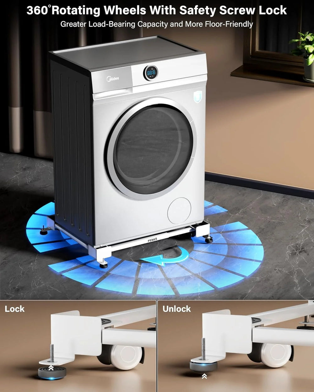 MAXITROL Pro Heavy Duty Washing Machine Stand with 360° Wheels | Trolley for Refrigerator, Fridge & Dishwasher (20x20 to 25x27 inch) FEDUS
