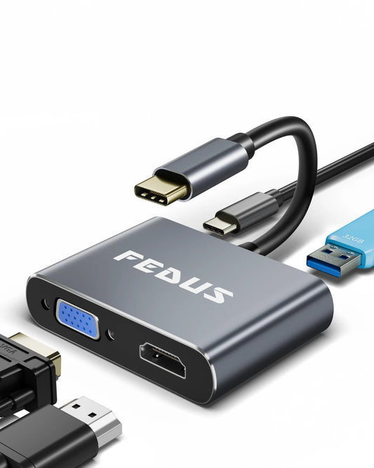 FEDUS USB Hub Type C Hub, USB C Hub, USB Type C to 4K HDMI adapter Converter, Type C to USB 3.0@5gbps Type a Converter With 65W Power Delivery for MacBook Pro/Air, iPhone, Phones, Tablets, Pc Computer