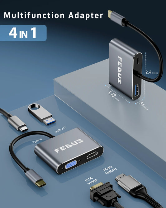 FEDUS USB Hub Type C Hub, USB C Hub, USB Type C to 4K HDMI adapter Converter, Type C to USB 3.0@5gbps Type a Converter With 65W Power Delivery for MacBook Pro/Air, iPhone, Phones, Tablets, Pc Computer