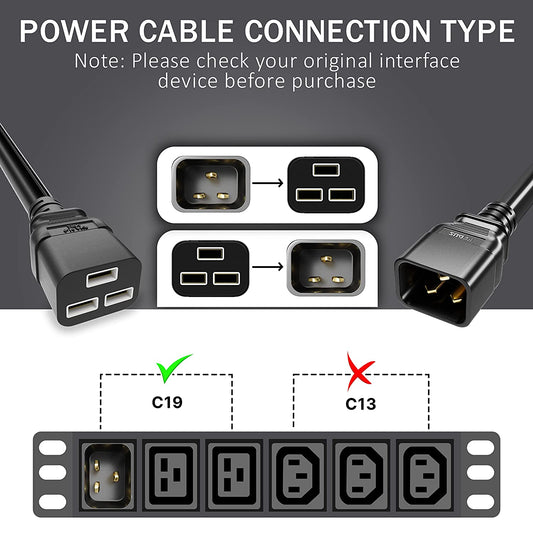 FEDUS 16A IEC C19 to C20 Male to Female Server Power Extension Cord Heavy Duty Server Power Cord-16awg 1.5 Sqmm for Servers/Routers/Network Switches/Blade Server Enclosures