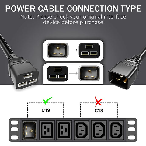 FEDUS 16A IEC C19 to C20 Male to Female Server Power Extension Cord Heavy Duty Server Power Cord-16awg 1.5 Sqmm for Servers/Routers/Network Switches/Blade Server Enclosures