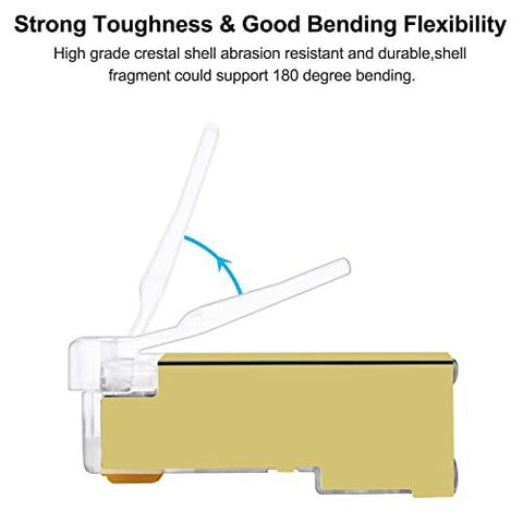 FEDUS 150 PCS RJ45 STP Connector Cat5, Cat5E, Cat6, Shielded RJ45 Gold Plated 8P8C Ethernet Modular LAN Crimp Module Plug FTP STP Network Crimping Plug Ethernet Network Cable Plug - FEDUS