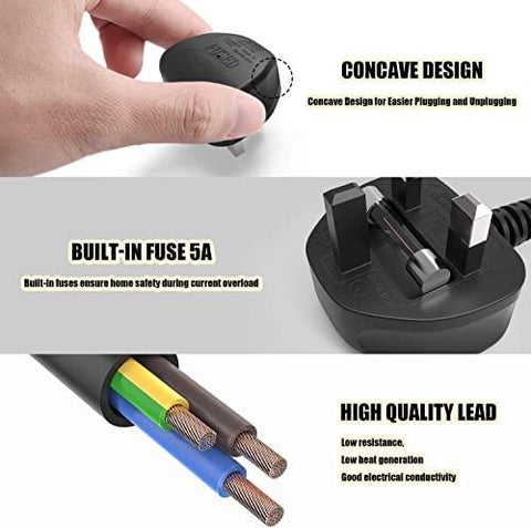 FEDUS Standard UK Power Cable Cord for Desktop PC with Fuse, 3 Pin IEC C13 Plug Power Supply Cable for, Work Station AC PC Cord Computer Power Lead, TV, Monitor Printer & SMPS Kettle Lead - FEDUS