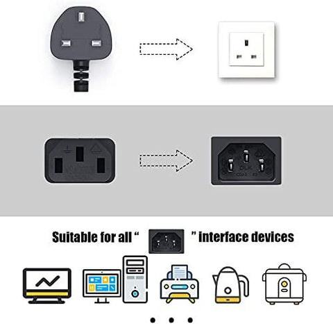 FEDUS Standard UK Power Cable Cord for Desktop PC with Fuse, 3 Pin IEC C13 Plug Power Supply Cable for, Work Station AC PC Cord Computer Power Lead, TV, Monitor Printer & SMPS Kettle Lead - FEDUS