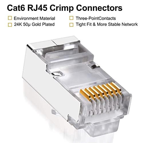 FEDUS RJ45 STP Connector Cat5, Cat5E, Cat6, Shielded RJ45 Nickel Plated 8P8C Ethernet Modular LAN Crimp Module Plug FTP STP Network Crimping Plug Ethernet Network Cable Plug (PACK OF 125) - FEDUS
