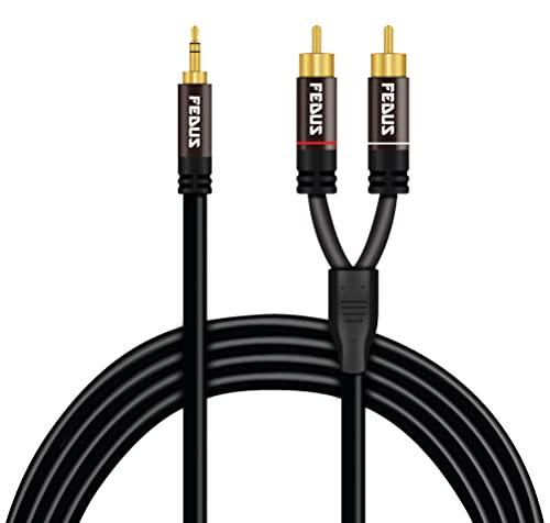 FEDUS 3.5mm to RCA Cable, RCA to 3.5mm Male Audio Adapter 2RCA Gold Plated Shielded Stereo Y Braided Audio Adapter Cord RCA to AUX Cable for Smartphones, MP3, Tablets, Speakers,Home Theatre - FEDUS