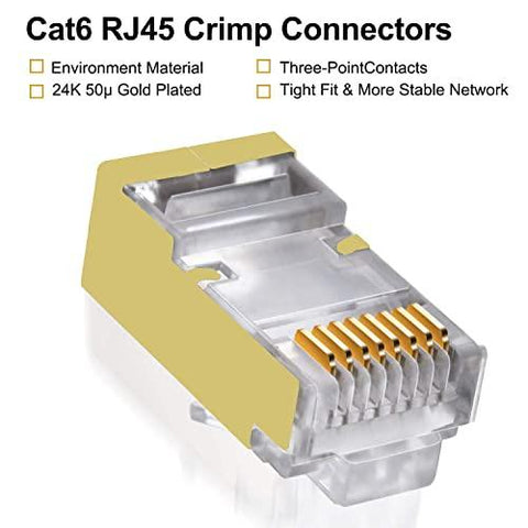 FEDUS 150 PCS RJ45 STP Connector Cat5, Cat5E, Cat6, Shielded RJ45 Gold Plated 8P8C Ethernet Modular LAN Crimp Module Plug FTP STP Network Crimping Plug Ethernet Network Cable Plug - FEDUS