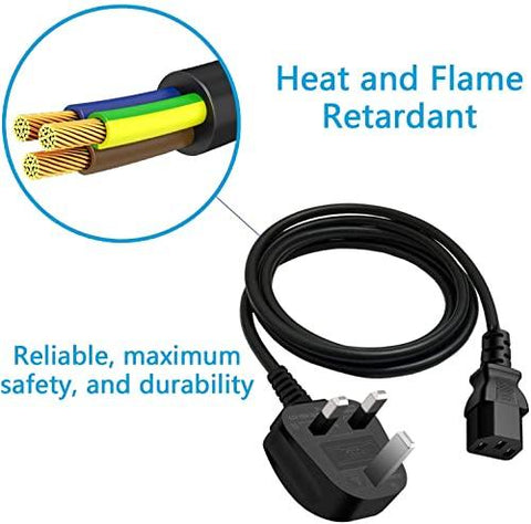 FEDUS Standard UK Power Cable Cord for Desktop PC with Fuse, 3 Pin IEC C13 Plug Power Supply Cable for, Work Station AC PC Cord Computer Power Lead, TV, Monitor Printer & SMPS Kettle Lead - FEDUS