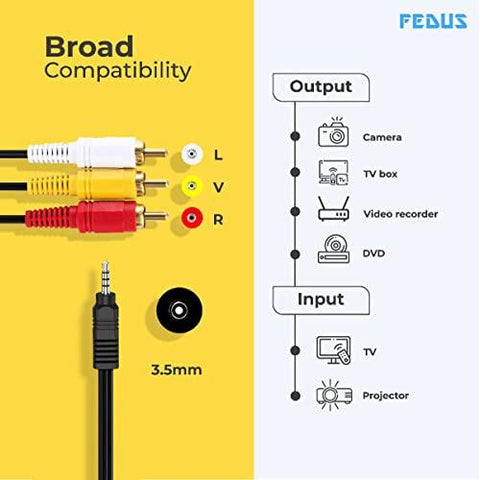 FEDUS 3 Meter 3.5mm to RCA Camcorder Handycam AV Audio Video Output Ca