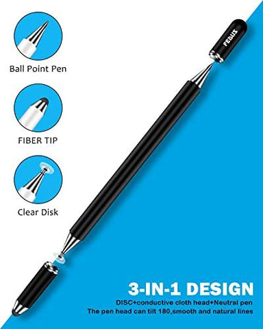 FEDUS 3-in-1 Stylus Pens with Ballpoint Pen & Fiber Tip Compatible with All Touch Screens, High Sensitivity Capacitive Metal Body Magnetic Cap Stylus Pens Pencil for Smartphones,iPad,PC,Tablets Black - FEDUS