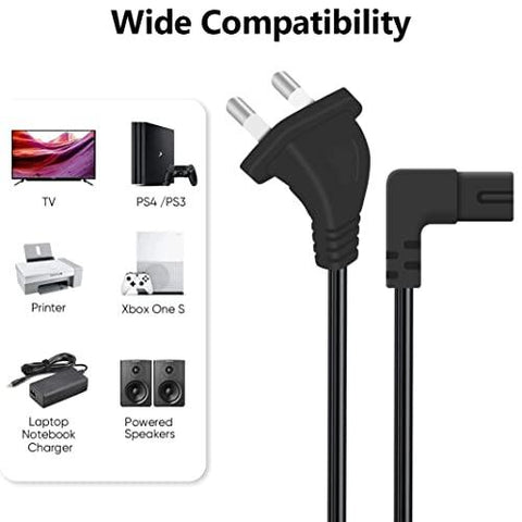FEDUS 2-pin L-Shape Universal Replacement AC Power Cord Cable Wire for LED TV, Printer, Play Station, Laptop PC Notebook Computer, Tape Recorder, Camera Black - FEDUS