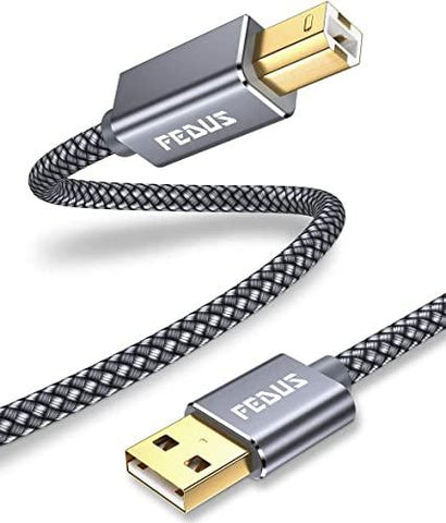 FEDUS USB Printer Cable, Nylon Braided Gold Plated USB A to Male To USB B 2.0 Cable Cord Compatible with Printers, Scanner For Brother Dell, HP, Epson, Canon, Lexmark, Xerox, Samsung, Epson - FEDUS