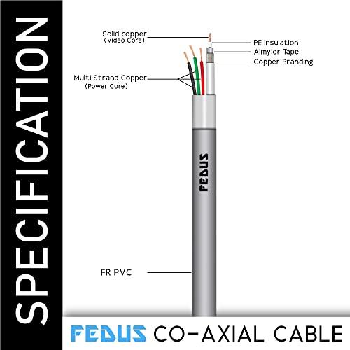 FEDUS 23AWG Pure Copper 3+1 Outdoor CCTV Camera Coaxial Cable For High-Speed Audio Video Signal BNC Video & Power Cord With Breading Alloy Positive Negative Mic Earth Wire for all Security Camera DVR - FEDUS