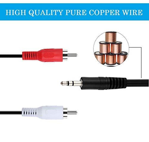 FEDUS 3.5mm Jack Stereo Audio Male to 2 RCA Male Cable AV Audio Video Cable TV-Out Cable Speaker Amplifier Connect RCA Audio Video TRS 3-Pole Male Plug to Dual RCA Male - FEDUS