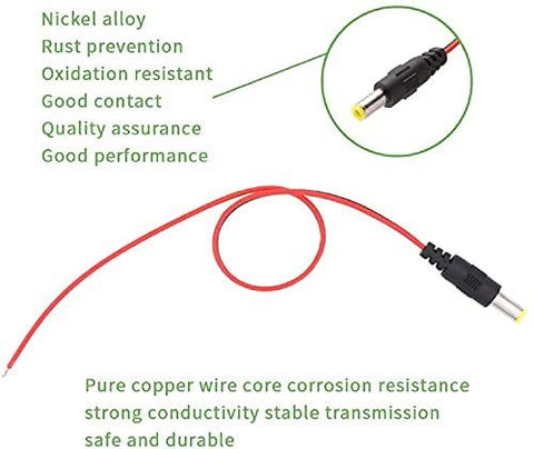 FEDUS 10 inch 30cm 2.1 x 5.5mm Male DC Power Pigtail Connectors for CCTV Surveillance Camera - FEDUS