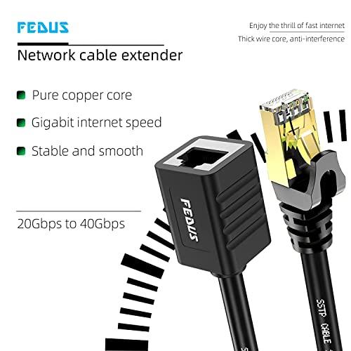 FEDUS Cat8 Ethernet Extension Cable, 1 Meter RJ45 Shielded Male to Female LAN cord Extender Cable, Support cat7 / Cat6 / Cat5e / Cat5 Standards High Speed 40Gbps 2000Mhz SFTP Patch Cord LAN Cable - FEDUS