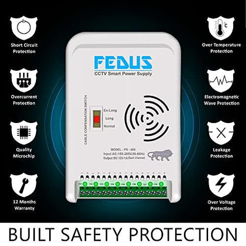 FEDUS 8 Channel SMPS for CCTV, Power Supply Adapter for up to 8 CCTV Security Cameras CCTV Power Supply SMPS, Power Supply Adapter for Video Surveillance Camera System, CCTV, Dome, Bullet Cameras - FEDUS