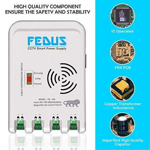 FEDUS 4 Channel SMPS for CCTV, Power Supply Adapter for up to 4 CCTV Security Cameras CCTV Power Supply SMPS, Power Supply Adapter for Video Surveillance Camera System, CCTV, Dome, Bullet Cameras - FEDUS