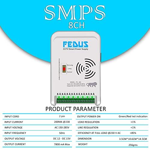 FEDUS 8 Channel SMPS for CCTV, Power Supply Adapter for up to 8 CCTV Security Cameras CCTV Power Supply SMPS, Power Supply Adapter for Video Surveillance Camera System, CCTV, Dome, Bullet Cameras - FEDUS