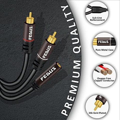 FEDUS RCA to 3.5mm Female 3.5mm to 2RCA Male Stereo Audio Cable Metal Shell 3.5mm 1/8" TRS Stereo to Dual RCA Jack Adapter Y Cable for Smartphones, Headphone, MP3, Tablets,Home Theater - FEDUS
