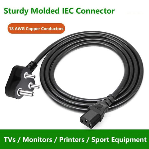 FEDUS Computer Power Cable Cord for Desktops PC and Printers/Monitor SMPS Power Cable IEC Mains Power Cable Black - FEDUS