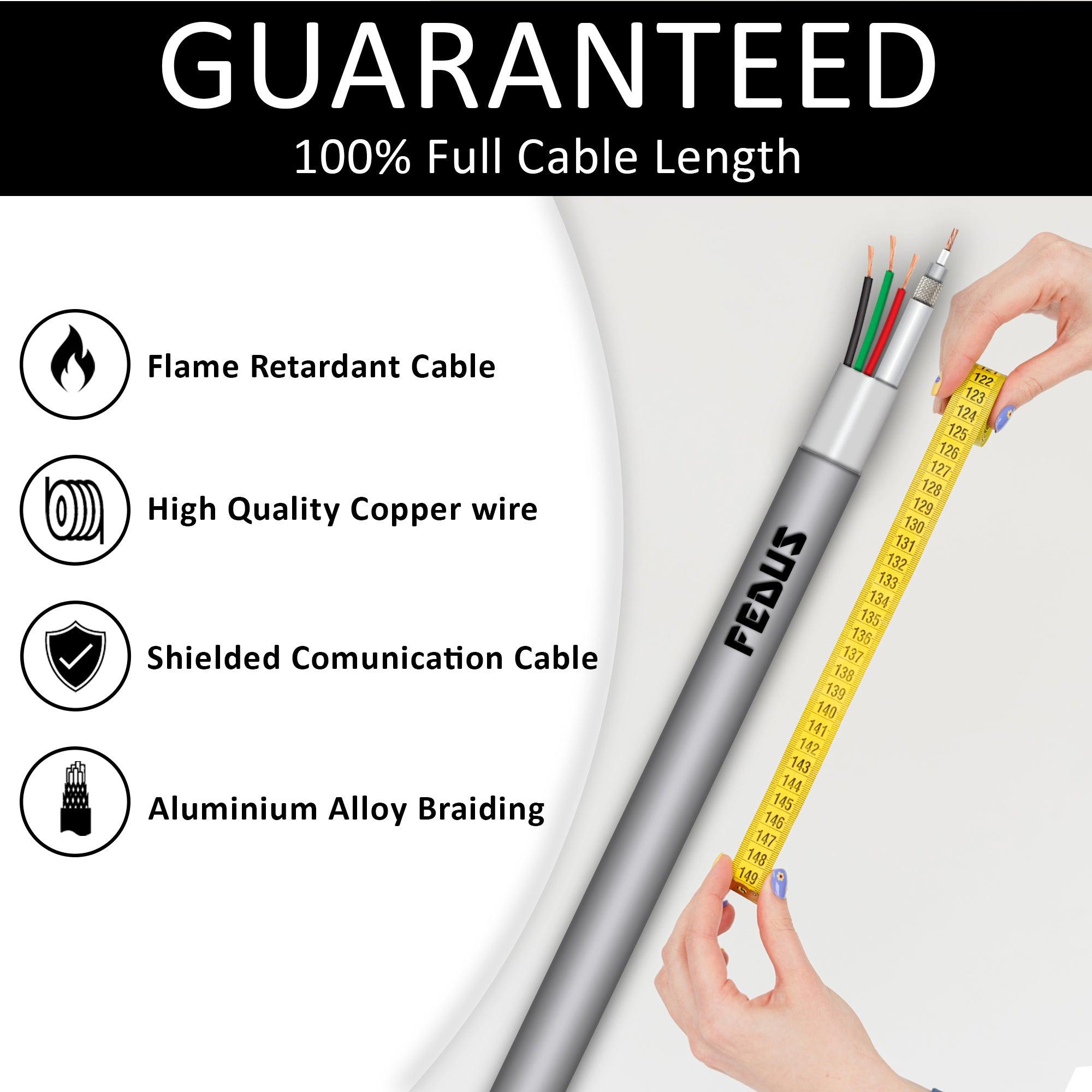 FEDUS 23AWG Pure Copper 3+1 CCTV Camera Coaxial Cable For High-Speed Audio Video Signal BNC Video & Power Cord With Breading Alloy Positive Negative Mic Earth Wire - FEDUS