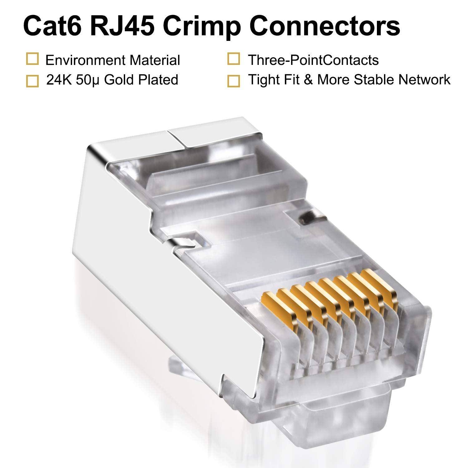 FEDUS RJ45 STP Connector Cat5, Cat5E, Cat6, Shielded RJ45 Nickel Plated 8P8C Ethernet Modular LAN Crimp Module Plug FTP STP Network Crimping Plug Ethernet Network Cable Plug - FEDUS