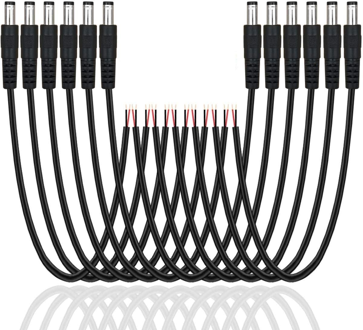 FEDUS 10 inch 30cm 2.1 x 5.5mm Male DC Power Pigtail Connectors for CCTV Surveillance Camera - FEDUS