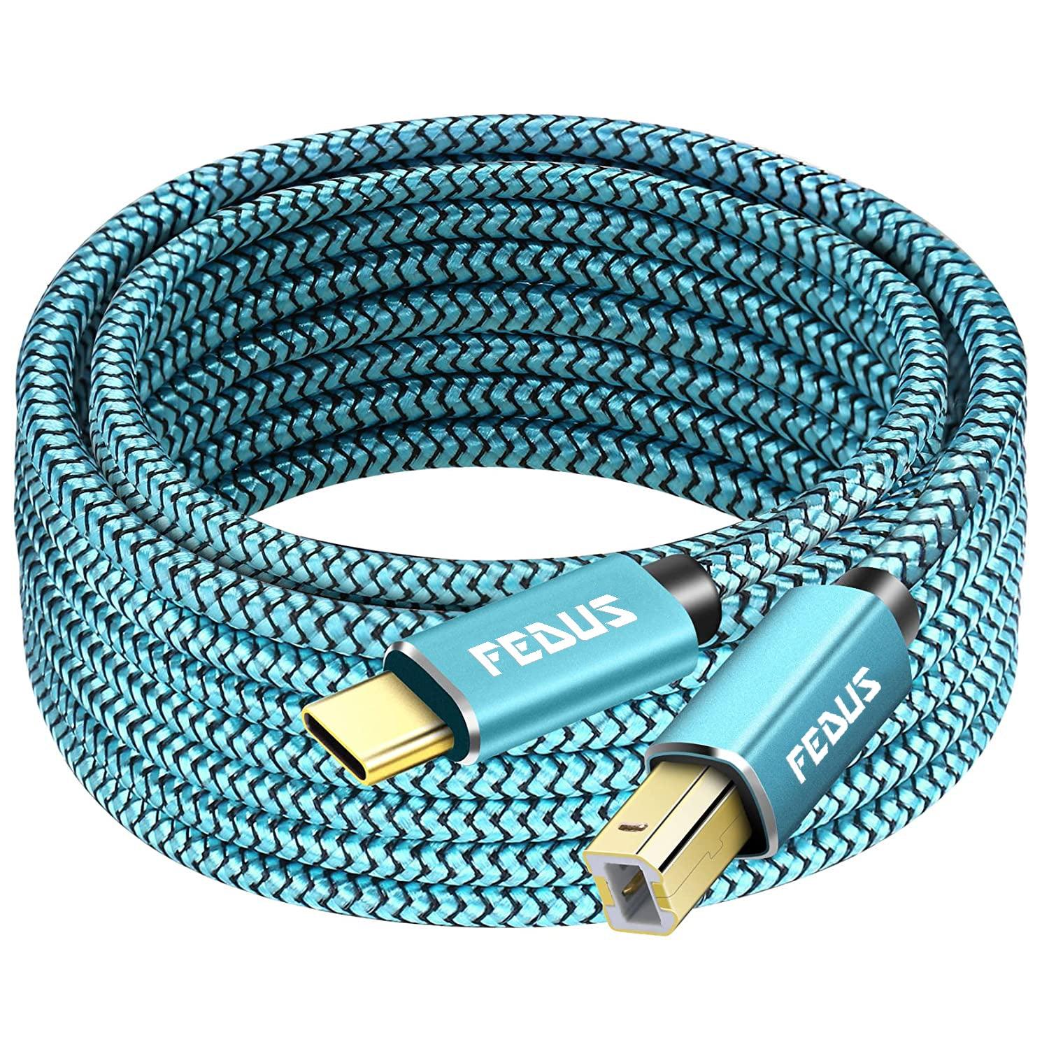 FEDUS USB Type-C to Printer Cable, Gold Plated Nylon Braided USB Type-C to USB B Male Scanner Cord Compatible with DIMI, Google Chromebook Pixel, MacBook Pro, HP Canon Printers - FEDUS