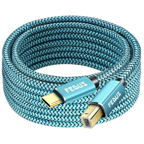 FEDUS USB Type-C to Printer Cable, Gold Plated Nylon Braided USB Type-C to USB B Male Scanner Cord Compatible with DIMI, Google Chromebook Pixel, MacBook Pro, HP Canon Printers - FEDUS