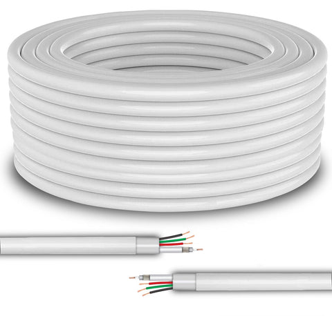 FEDUS 23AWG Pure Copper 3+1 CCTV Camera Coaxial Cable For High-Speed Audio Video Signal BNC Video & Power Cord With Breading Alloy Positive Negative Mic Earth Wire in White Colour - FEDUS