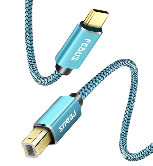 FEDUS USB Type-C to Printer Cable, Gold Plated Nylon Braided USB Type-C to USB B Male Scanner Cord Compatible with DIMI, Google Chromebook Pixel, MacBook Pro, HP Canon Printers - FEDUS